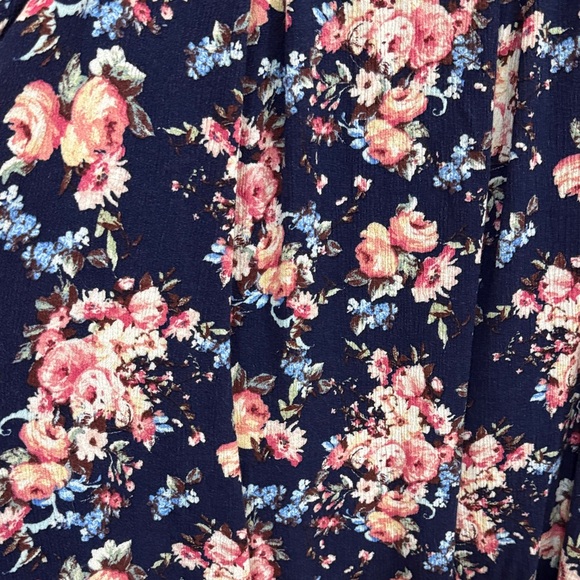 Floral Sleeveless Women's Dress - Navy and Pink High Neck - Picture 6 of 7